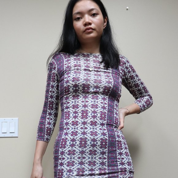 Longsleeve Print Bodycon Dress - Picture 2 of 5